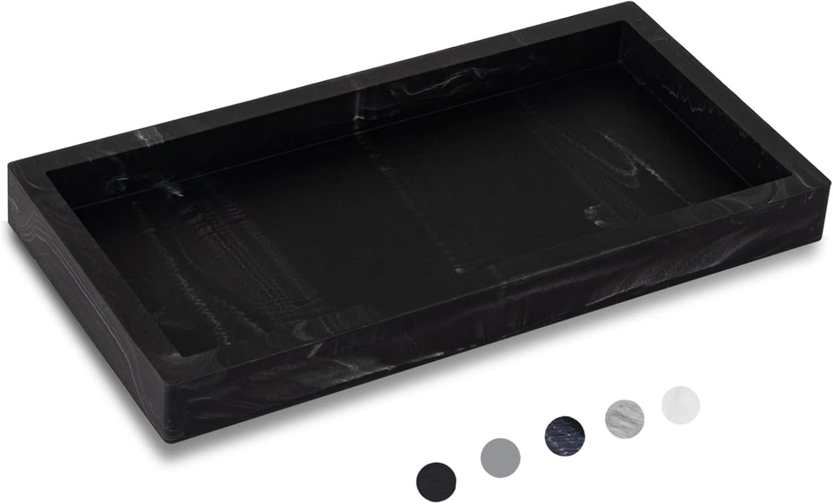 Small Silicone Bathroom Vanity Tray Rectangle Soap and Sponge Holder Kitchen Sink Organizer for Scrubber, Lotion Bottles, Perfume, Jewelry, Candle, Key Trinket Ring, Black