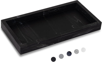Small Silicone Bathroom Vanity Tray Rectangle Soap and Sponge Holder Kitchen Sink Organizer for Scrubber, Lotion Bottles, Perfume, Jewelry, Candle, Key Trinket Ring, Black