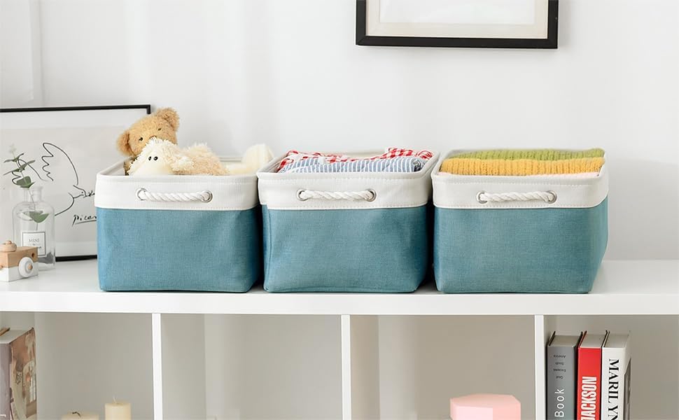 Fabric Storage Bins 12x8x5 inch [6-Pack] with Rope Handles - Decorative Baskets for Organizing