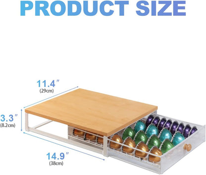 Sedegn Coffee Pod Holder Counter Coffee Vertuo Capsules Storage Organizer with Sliding Drawer Compatible For 35 K-Cup Pods No Assembly Needed Rustic Brown