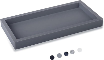 Small Silicone Bathroom Vanity Tray Rectangle Soap and Sponge Holder Kitchen Sink Organizer for Scrubber, Lotion Bottles, Perfume, Jewelry, Candle, Key Trinket Ring, Black