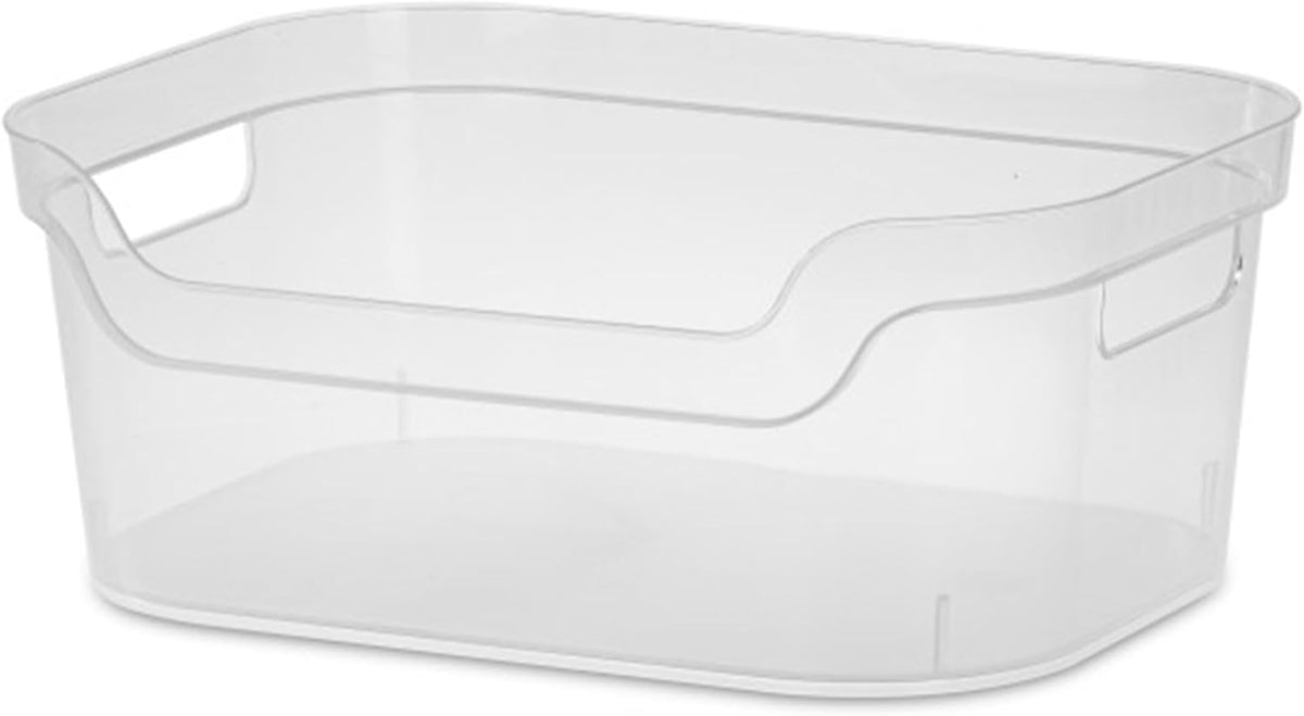 Sterilite 7 x 11 x 14.25 Inch Polished Open Scoop Front Storage Bin with Comfortable Carry Through Handles for Household Organization, Clear