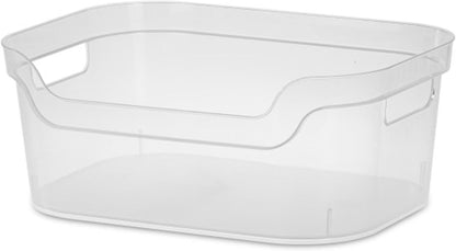 Sterilite 7 x 11 x 14.25 Inch Polished Open Scoop Front Storage Bin with Comfortable Carry Through Handles for Household Organization, Clear