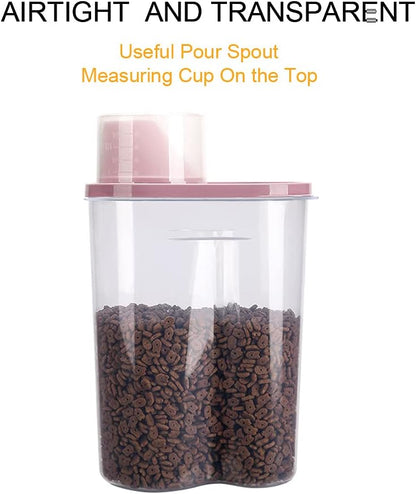 2 Pack 2lb/2.5L Pet Food Storage Container with Measuring Cup, Can Covers and Bowl for Small Dog, Cat, Waterproof-BPA Free