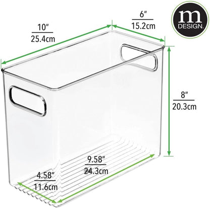 mDesign Plastic Deep Kitchen and Pantry Organizer Storage Bin with Handles for Cabinet, Fridge, Freezer - Food Storage Containers for Snacks, Yogurt Pouches or Fruit, Ligne Collection, 4 Pack, Clear