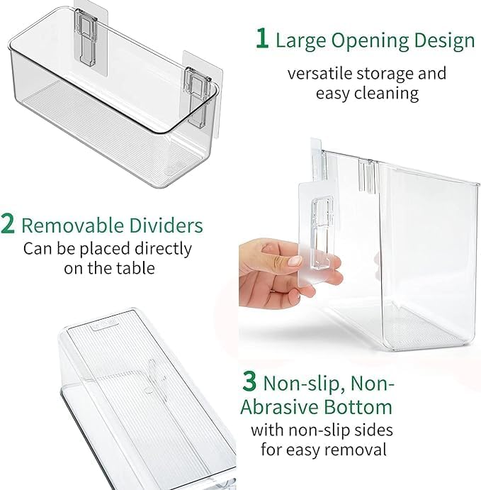 vacane Plastic Adhesive Mount Over Cabinet Door Organizer, Wall Organization Container Makeup Organizer Hanging Basket Bins for Kitchen, Pantry, Craft Room, Office, Space Saving Holder