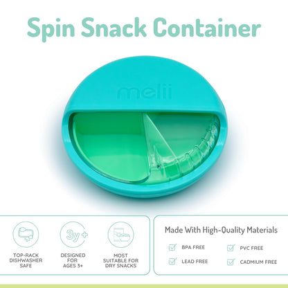 melii Spin Snack Container | 3-Compartment Rotating Snack Box with Sliding Window, BPA-Free, Dishwasher Safe, Portable Snack Container for Kids Ages 3+ (Blue)