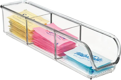 iDesign Plastic Packet and Tea Bag Organizer - Kitchen Storage Containers for Sugar, Salt, Pepper, Sweeteners, Tea Bags, Spices, The Linus Collection - 2.25" x 9" x 2", Clear