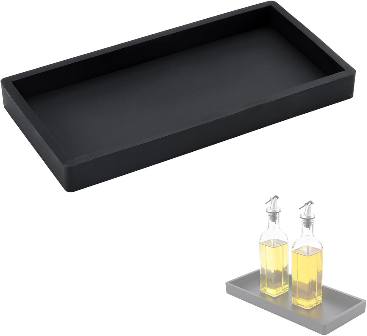 Oil Tray Kitchen Counter, Kitchen Tray for Oil Bottle, Made of Soft Silicone, Protect Bottles from Cracks and Scratches, Smooth, Easy to Clean, Keeps Countertop Tidy, for Glass Oils Sprayer and Bottle