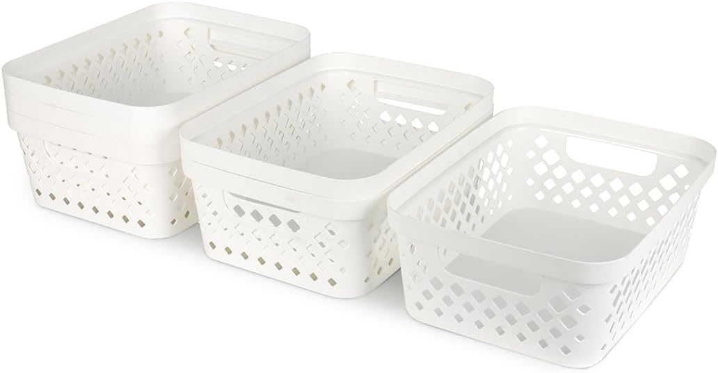 Glad Plastic Baskets for Organizing, Set of 6 | Pantry Storage for Under Counter, Linen Closet, and Bathroom | Nesting Shelf Bins with Handles, 1 Gallon, Grey