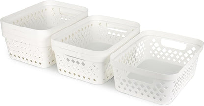 Glad Plastic Baskets for Organizing, Set of 6 | Pantry Storage for Under Counter, Linen Closet, and Bathroom | Nesting Shelf Bins with Handles, 1 Gallon, Grey