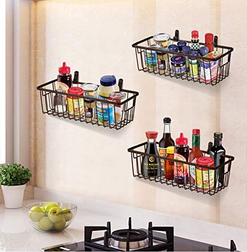 SheeChung Farmhouse Metal Wire Bin Basket with Wall Mount - Small, - Portable Hanging Wall Basket, Rustic Home Storage Organizer for Cabinets, Pantry, Closets, Bathroom, Kitchen,Bedroom(Black)