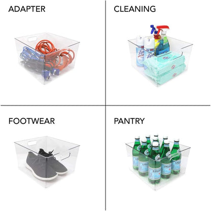 Isaac Jacobs 3-Pack Large Clear Storage Bins with Handles, Plastic Organizer for Home, Room, Office, Fridge, Kitchen/Pantry Non-Slip Container Set, Food Safe, BPA Free (3-Pack, Large)