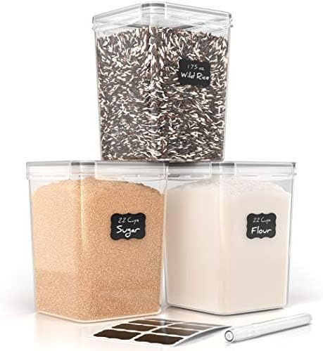 Simply Gourmet Airtight Food Storage Containers with Lids – 7 Piece Assorted Size Kitchen Pantry Organization Set, BPA-Free Clear Plastic, Stackable Containers for Cereal, Flour, Sugar, Rice, Snacks