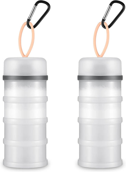 Baderke 2 Pcs Protein Powder Container with Funnels Stand, 4 Stackable Leakproof Protein Powder Dispenser, Portable Keychain Powder Container for Workout, Fitness, Travel(Gray, White)
