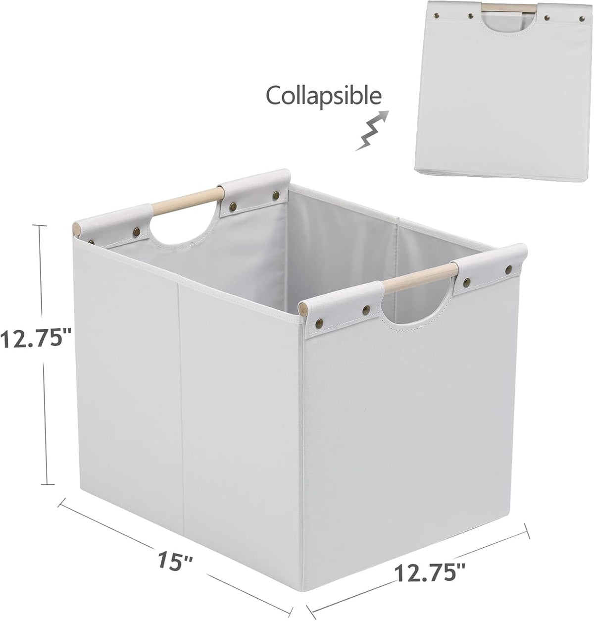 HOONEX Large Collapsible Storage Bins, Linen Fabric, Pack of 2, Storage Baskets with Wooden Carry Handles and Sturdy Heavy Cardboard, for Home, Office, Car, Nursery, Black