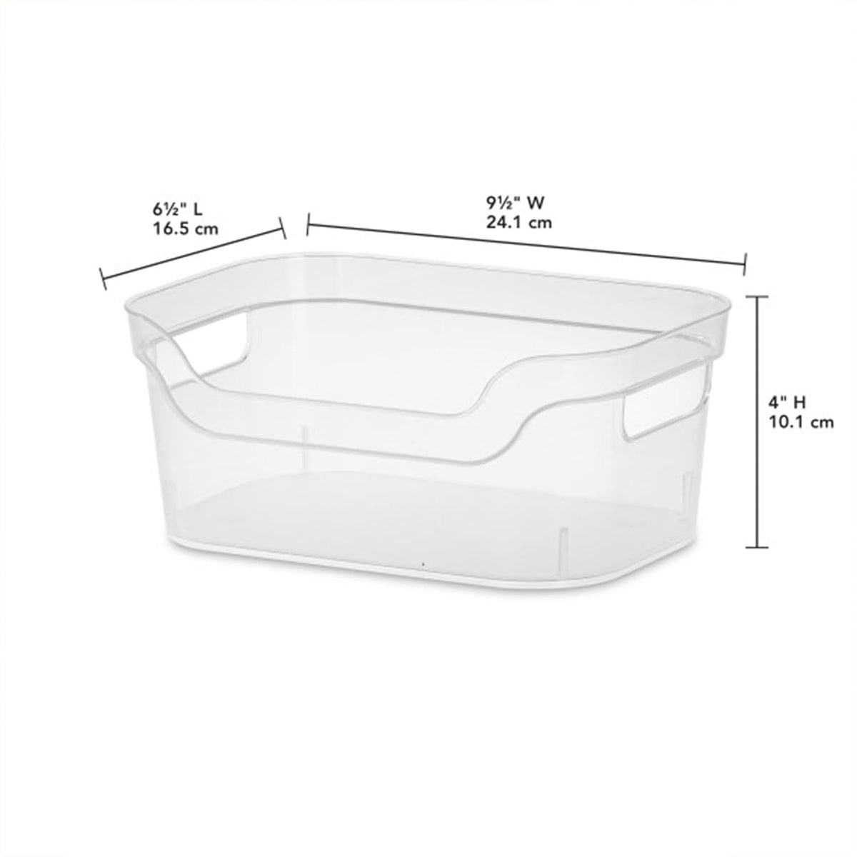 Sterilite 7 x 11 x 14.25 Inch Polished Open Scoop Front Storage Bin with Comfortable Carry Through Handles for Household Organization, Clear