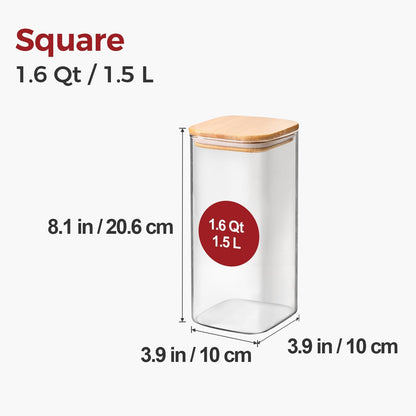 1Qt Airtight Glass Canisters with Bamboo Lid, Square Pantry Storage Containers for Coffee, Cookie, Candy, Snack, Nuts, Dry Goods - Kitchen & Pantry Organizers and Storage Containers