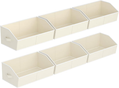 Homsorout Closet Organizers Bins 6 Packs - Large Closet Shelf Organizer with Handles, Fabric Trapezoid Storage Bins, Collapsible Storage Cubes for Clothes, Towels, Light Gray
