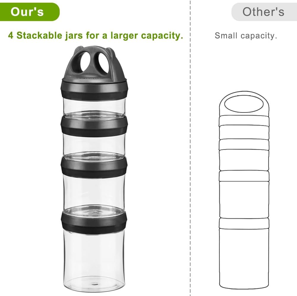 SELEWARE Portable Stackable Food Storage Containers for Snacks Formula Powder and Drinks Twist Lock System Airtight Leak-proof BPA and Phthalate Free 4 Piece Jars 31oz Blue