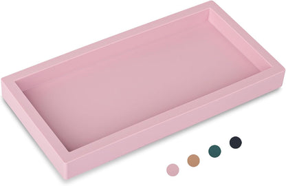 Small Silicone Bathroom Vanity Tray Rectangle Soap and Sponge Holder Kitchen Sink Organizer for Scrubber, Lotion Bottles, Perfume, Jewelry, Candle, Key Trinket Ring, Black