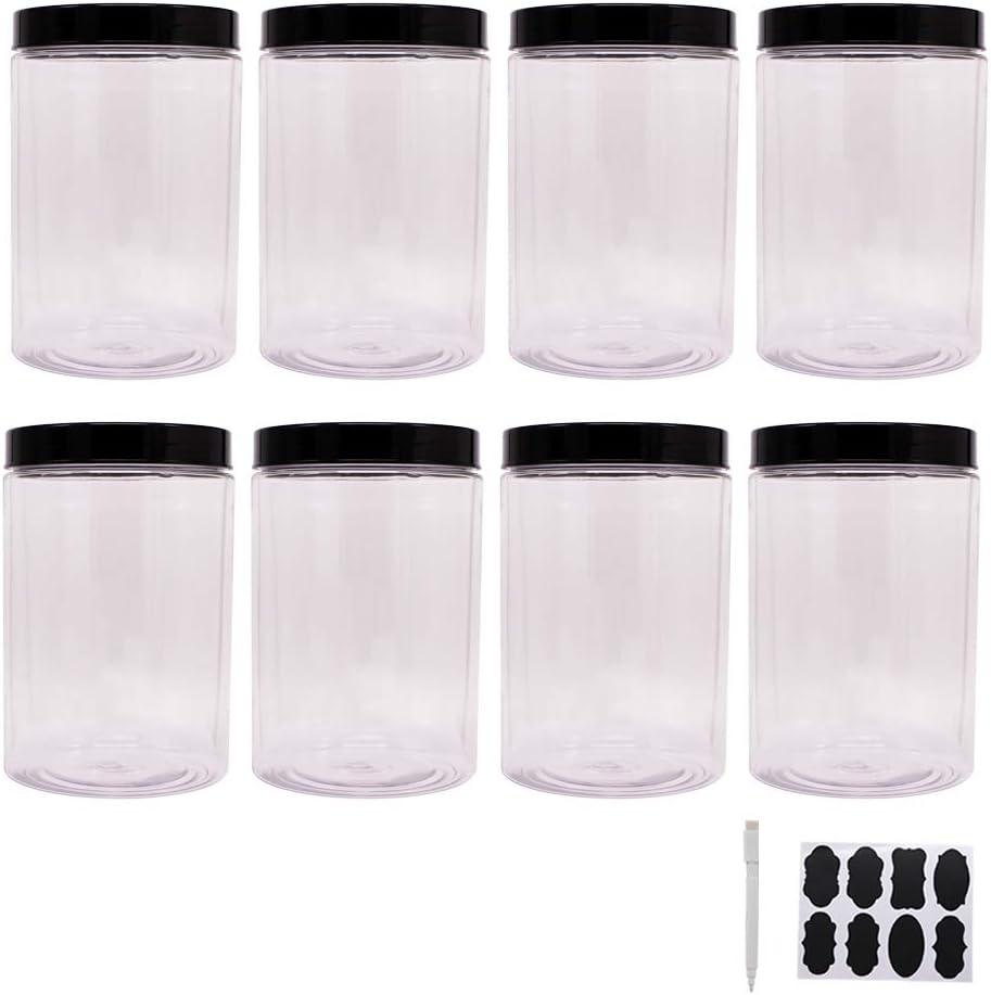 zmybcpack 16 oz Plastic Jars with Lids, Extra Labels, 1 Pen, Clear PET Seal Jar for Food Storage,Wide Opening Storage jar For Dry Food, Peanut, Powder, Kitchen & Craft Storage