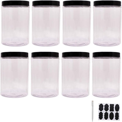 zmybcpack 16 oz Plastic Jars with Lids, Extra Labels, 1 Pen, Clear PET Seal Jar for Food Storage,Wide Opening Storage jar For Dry Food, Peanut, Powder, Kitchen & Craft Storage