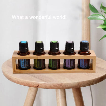 Sohynca Natural Bamboo Essential Oils Storage Rack fits 15ml bottles 1 Tier Tabletop Display Stand for Aromatherapy Bottles Storage Shelf fits 15ml 10ml 5ml bottles (5 Slots * 2pcs)