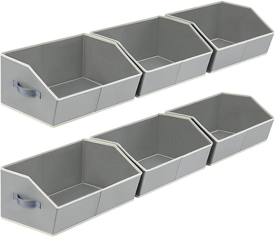 Homsorout Closet Organizers Bins 6 Packs - Large Closet Shelf Organizer with Handles, Fabric Trapezoid Storage Bins, Collapsible Storage Cubes for Clothes, Towels, Light Gray
