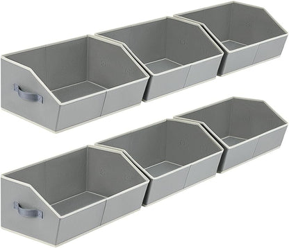 Homsorout Closet Organizers Bins 6 Packs - Large Closet Shelf Organizer with Handles, Fabric Trapezoid Storage Bins, Collapsible Storage Cubes for Clothes, Towels, Light Gray
