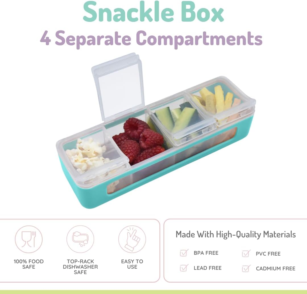 melii Snackle Box | 4 Compartment Snack Container with Individual Lids, BPA-Free Food Storage for Travel, School & On-the-Go Snacks, Kids & Family Organizer (Berry)