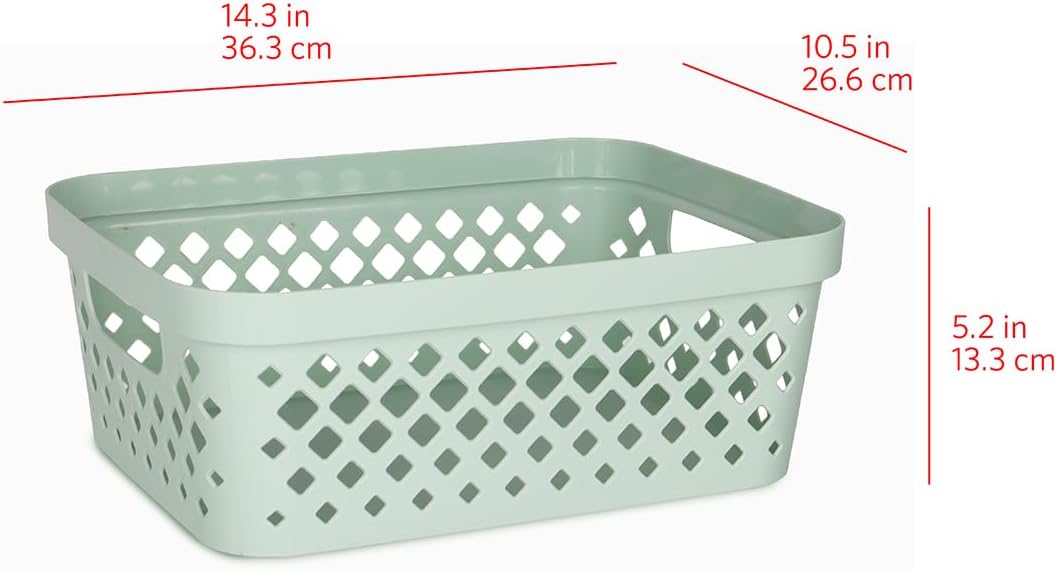 Glad Plastic Baskets for Organizing, Set of 6 | Pantry Storage for Under Counter, Linen Closet, and Bathroom | Nesting Shelf Bins with Handles, 1 Gallon, Grey
