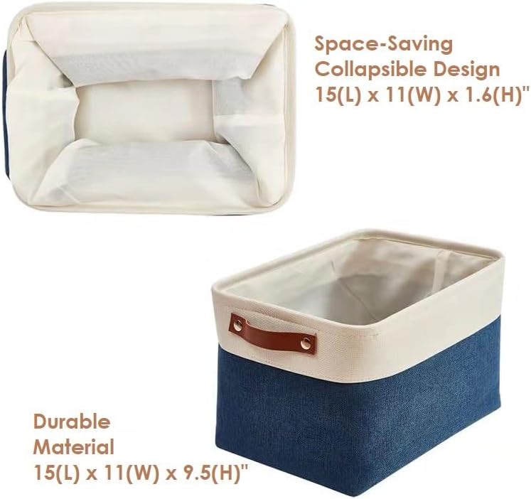 DECOMOMO Storage Bins, Large Fabric Storage Baskets for Shelves, Decorative Linen Closet Organizer, 15 x 11 x 9.5 inches (Beige & White, 3 Pack)