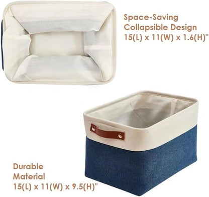 DECOMOMO Storage Bins, Large Fabric Storage Baskets for Shelves, Decorative Linen Closet Organizer, 15 x 11 x 9.5 inches (Beige & White, 3 Pack)