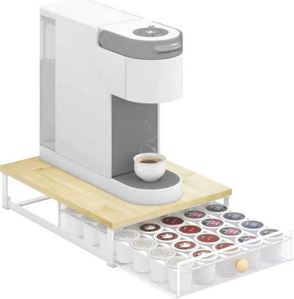 Sedegn Coffee Pod Holder Counter Coffee Vertuo Capsules Storage Organizer with Sliding Drawer Compatible For 35 K-Cup Pods No Assembly Needed Rustic Brown