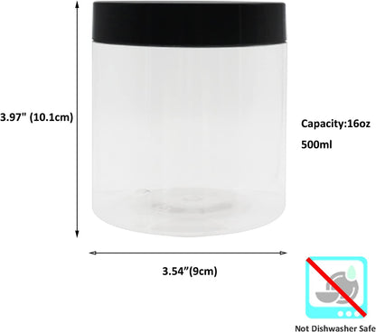 zmybcpack 16 oz Plastic Jars with Lids, Extra Labels, 1 Pen, Clear PET Seal Jar for Food Storage,Wide Opening Storage jar For Dry Food, Peanut, Powder, Kitchen & Craft Storage