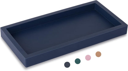 Small Silicone Bathroom Vanity Tray Rectangle Soap and Sponge Holder Kitchen Sink Organizer for Scrubber, Lotion Bottles, Perfume, Jewelry, Candle, Key Trinket Ring, Black