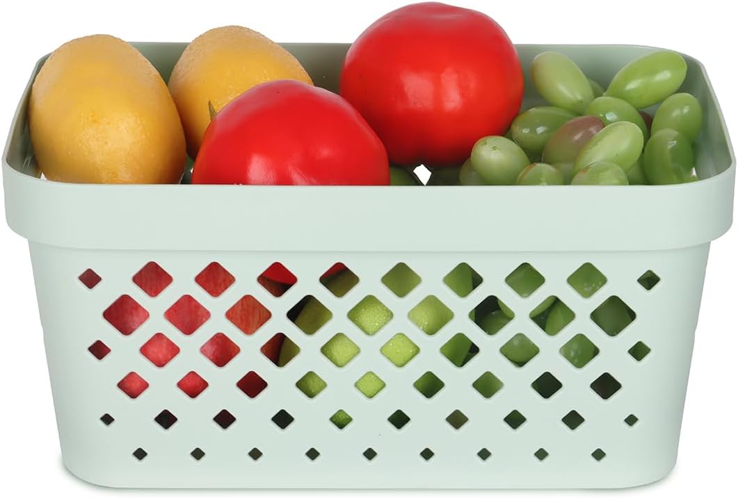 Glad Plastic Baskets for Organizing, Set of 6 | Pantry Storage for Under Counter, Linen Closet, and Bathroom | Nesting Shelf Bins with Handles, 1 Gallon, Grey