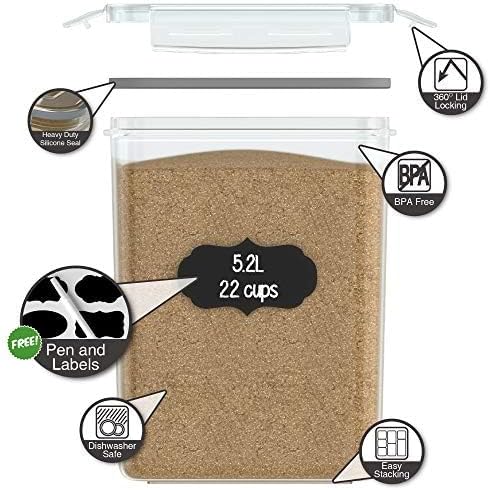 Simply Gourmet Airtight Food Storage Containers with Lids – 7 Piece Assorted Size Kitchen Pantry Organization Set, BPA-Free Clear Plastic, Stackable Containers for Cereal, Flour, Sugar, Rice, Snacks