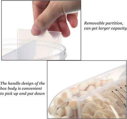 Airtight Kitchen Food Storage Container, Leak-Proof BPA Free Plastic Plastic Dry Cereal Dispensers Containers with Durable Lids for Flour, Sugar, Rice (1500ml-3 Grid)