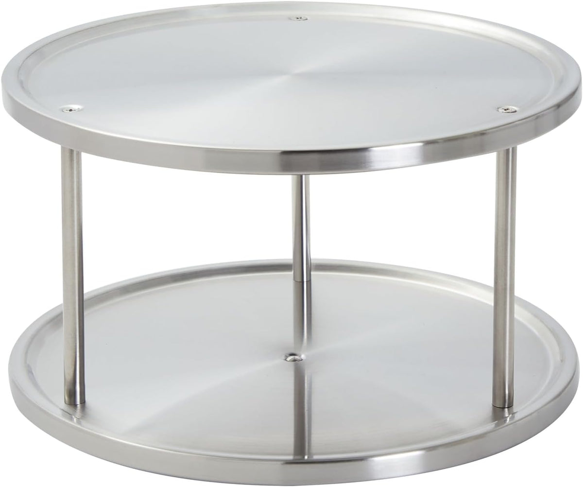 Juvale 2-Tier Lazy Susan Spice Rack Organizer for Cabinet - 10.5 in, Stainless Steel - Kitchen Countertop Organizer & Spice Carousel for Pantry Organization