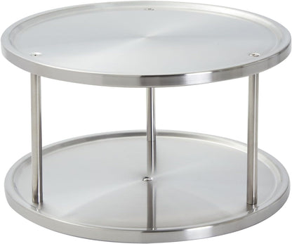 Juvale 2-Tier Lazy Susan Spice Rack Organizer for Cabinet - 10.5 in, Stainless Steel - Kitchen Countertop Organizer & Spice Carousel for Pantry Organization