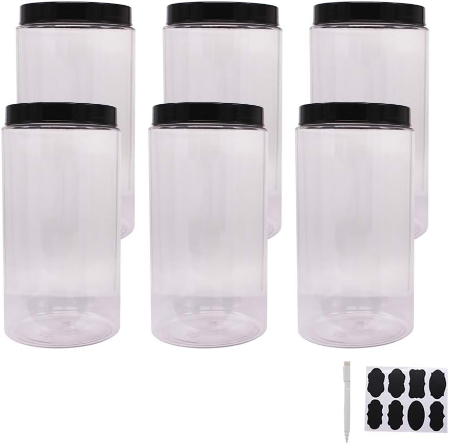 zmybcpack 16 oz Plastic Jars with Lids, Extra Labels, 1 Pen, Clear PET Seal Jar for Food Storage,Wide Opening Storage jar For Dry Food, Peanut, Powder, Kitchen & Craft Storage