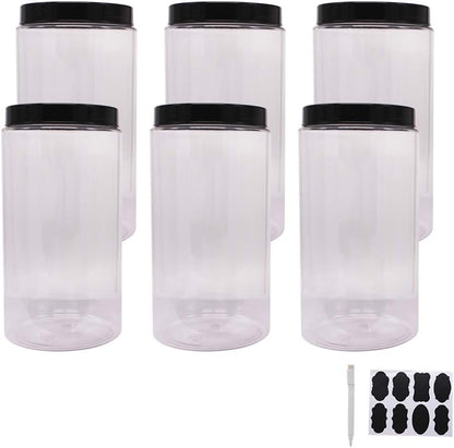 zmybcpack 16 oz Plastic Jars with Lids, Extra Labels, 1 Pen, Clear PET Seal Jar for Food Storage,Wide Opening Storage jar For Dry Food, Peanut, Powder, Kitchen & Craft Storage