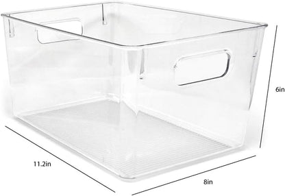 Isaac Jacobs 3-Pack Large Clear Storage Bins with Handles, Plastic Organizer for Home, Room, Office, Fridge, Kitchen/Pantry Non-Slip Container Set, Food Safe, BPA Free (3-Pack, Large)