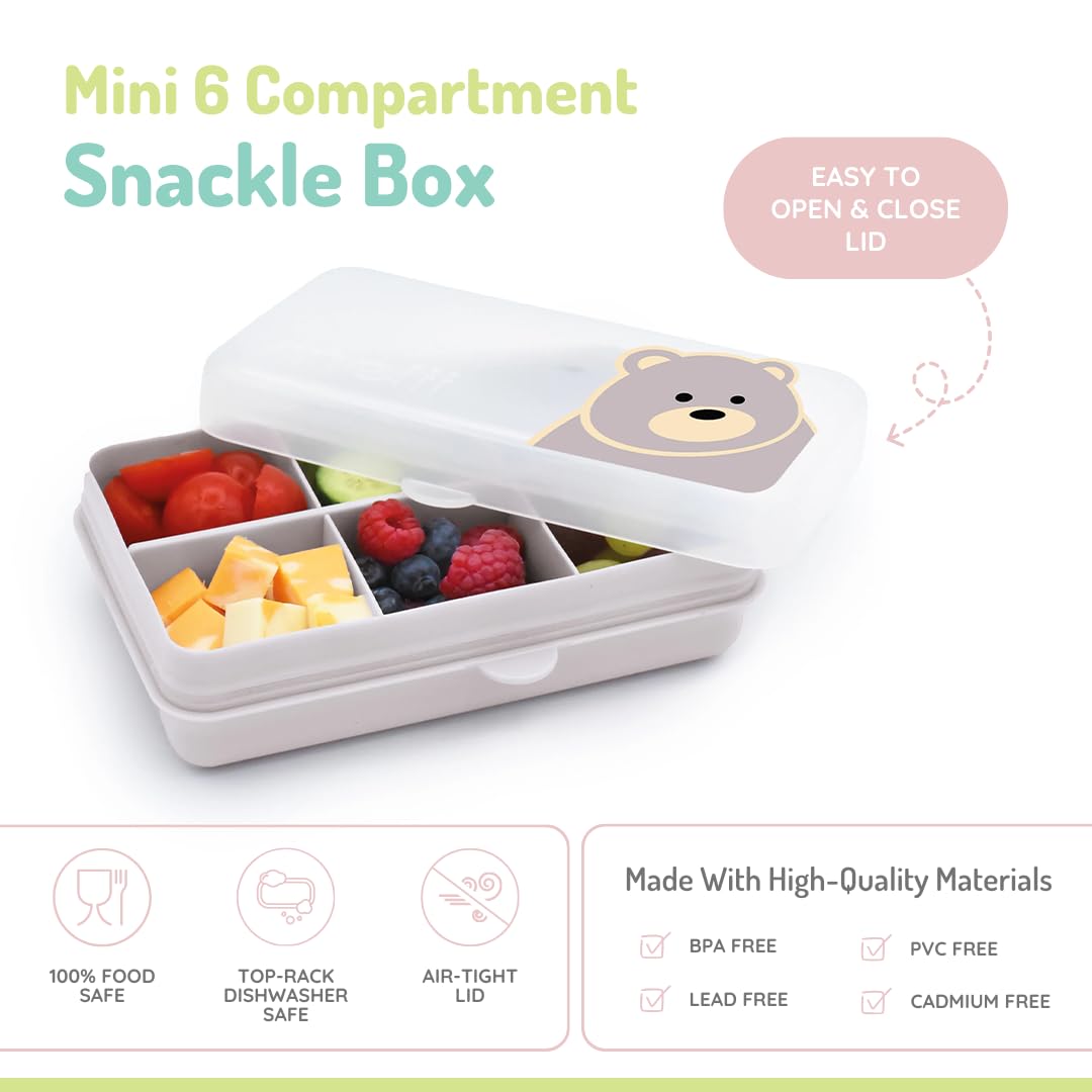 melii Snackle Box | 6-Compartment Divided Snack Container, BPA-Free Food Storage with Removable Dividers for School, Travel & On-the-Go Snacking Purple Cat