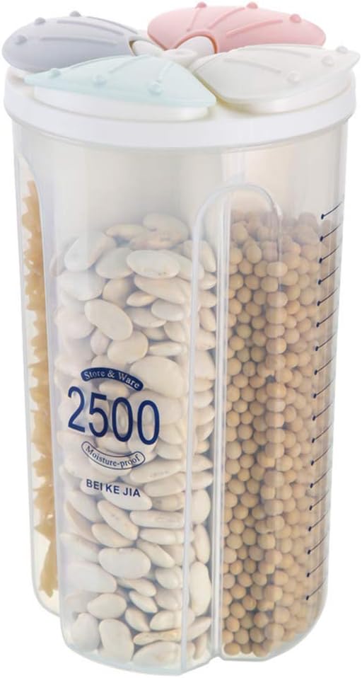 Airtight Kitchen Food Storage Container, Leak-Proof BPA Free Plastic Plastic Dry Cereal Dispensers Containers with Durable Lids for Flour, Sugar, Rice (1500ml-3 Grid)