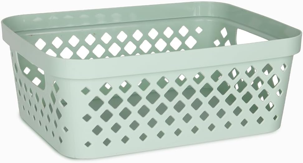 Glad Plastic Baskets for Organizing, Set of 6 | Pantry Storage for Under Counter, Linen Closet, and Bathroom | Nesting Shelf Bins with Handles, 1 Gallon, Grey