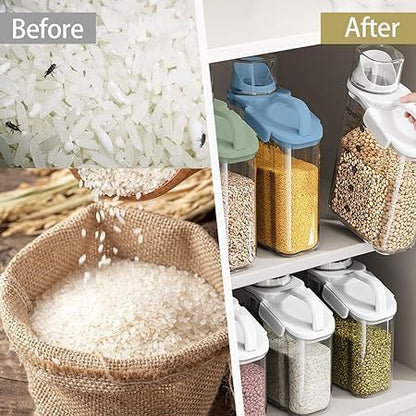 LANGMINGDE Cereal Containers Storage, 2.8L/95oz Airtight Large Dry Food Storage Containers with Pouring Spout Measuring Cup for Snacks Grain Rice,BPA Free Dispenser Plastic Bin