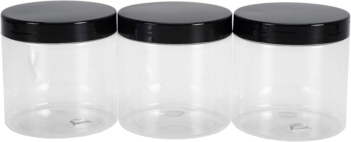 Lawei 8 Pack 34 oz Clear Plastic Jars with Black Lids - Plastic Food Storage Jars for Kitchen & Household Storage of Dry Goods, Nuts, Cookie and more